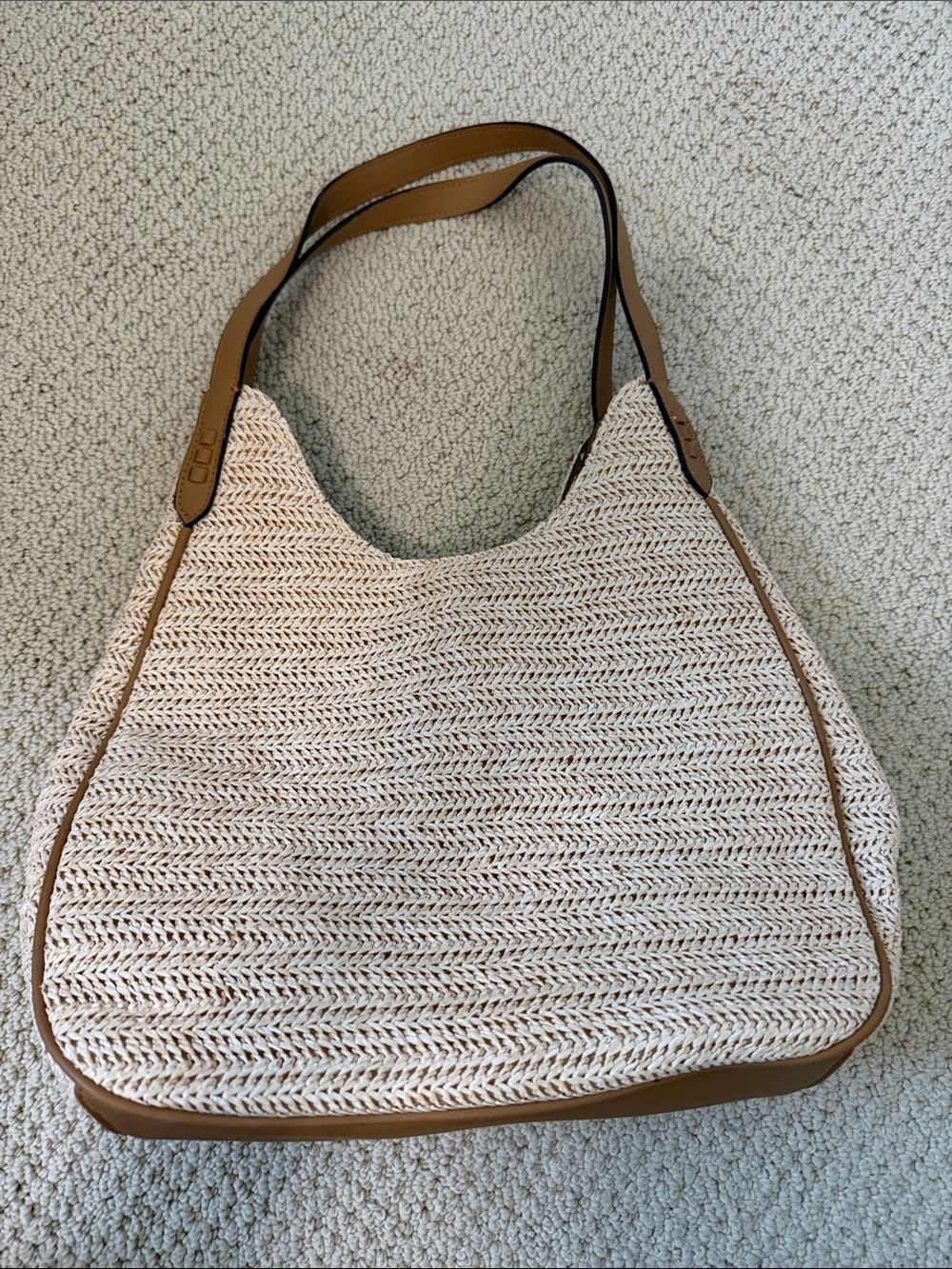Style & Co. Cream Woven Shoulder Bag with Tan Trim